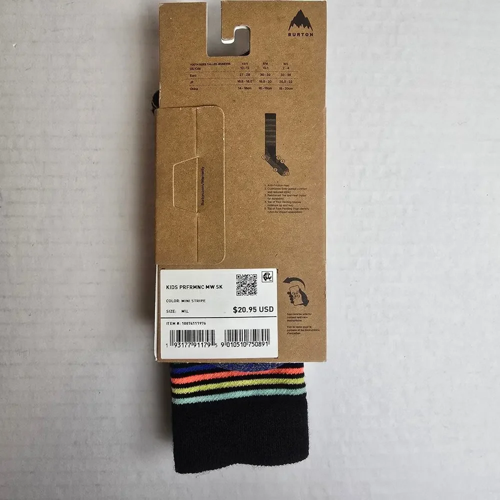 Burton Kids Sz M/L (2-4) Performance Midweight Merino Wool Socks Mini Stripe